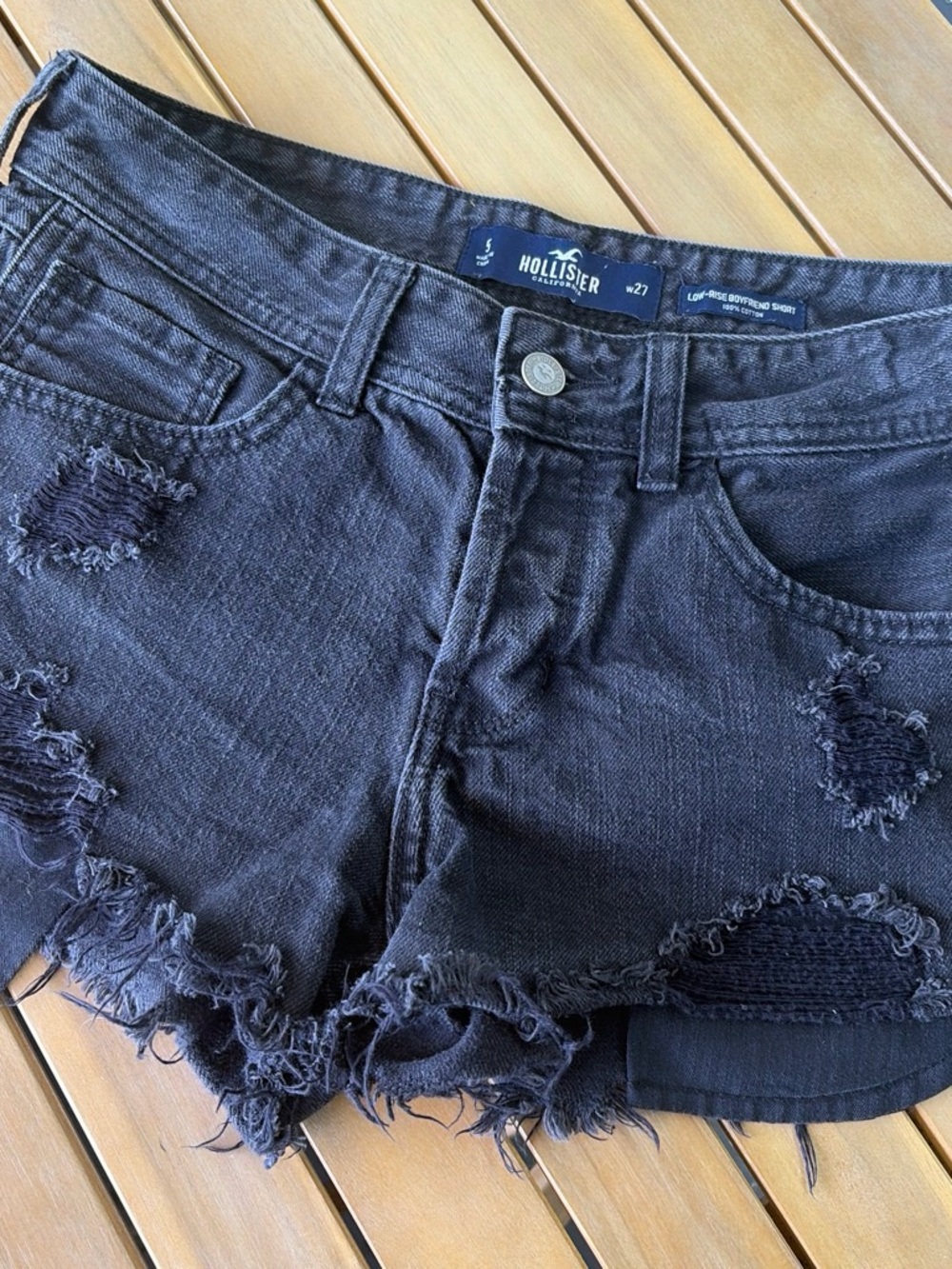 Hollister Black Distressed Low-Rise Denim Shorts